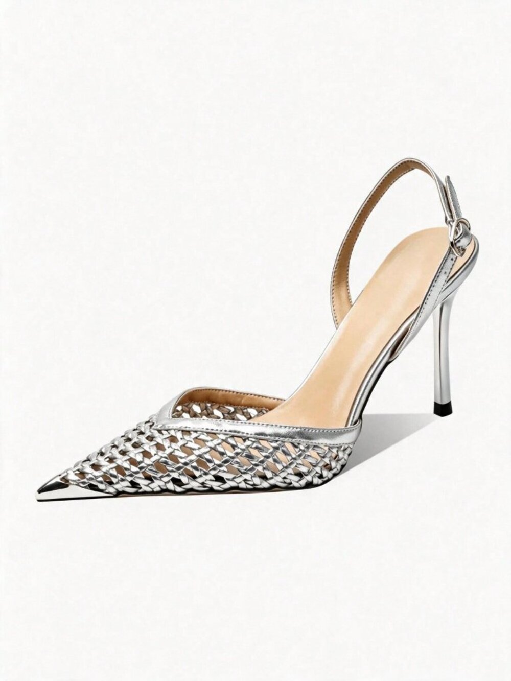 Silver Glamorous Women's Sexy Rhinestone Mesh Stiletto Pumps